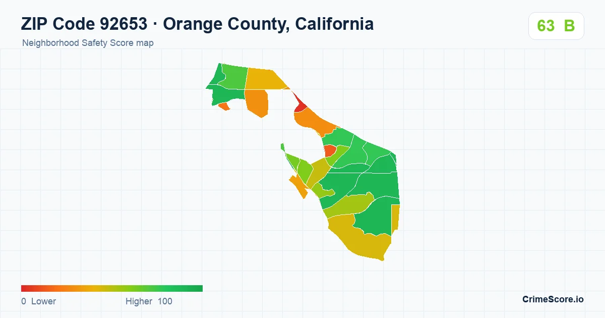 ZIP Code 92653 in Orange County, California neighborhood Safety Score map