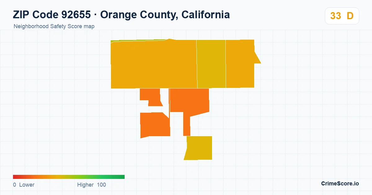 ZIP Code 92655 in Orange County, California neighborhood Safety Score map