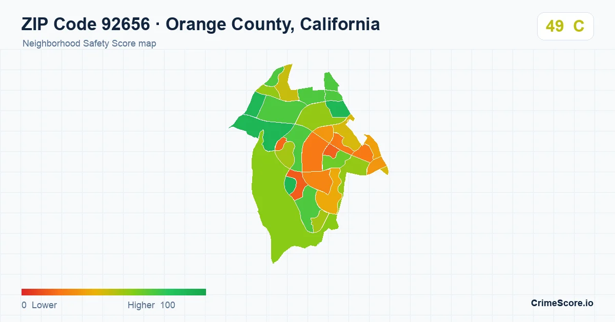 ZIP Code 92656 in Orange County, California neighborhood Safety Score map