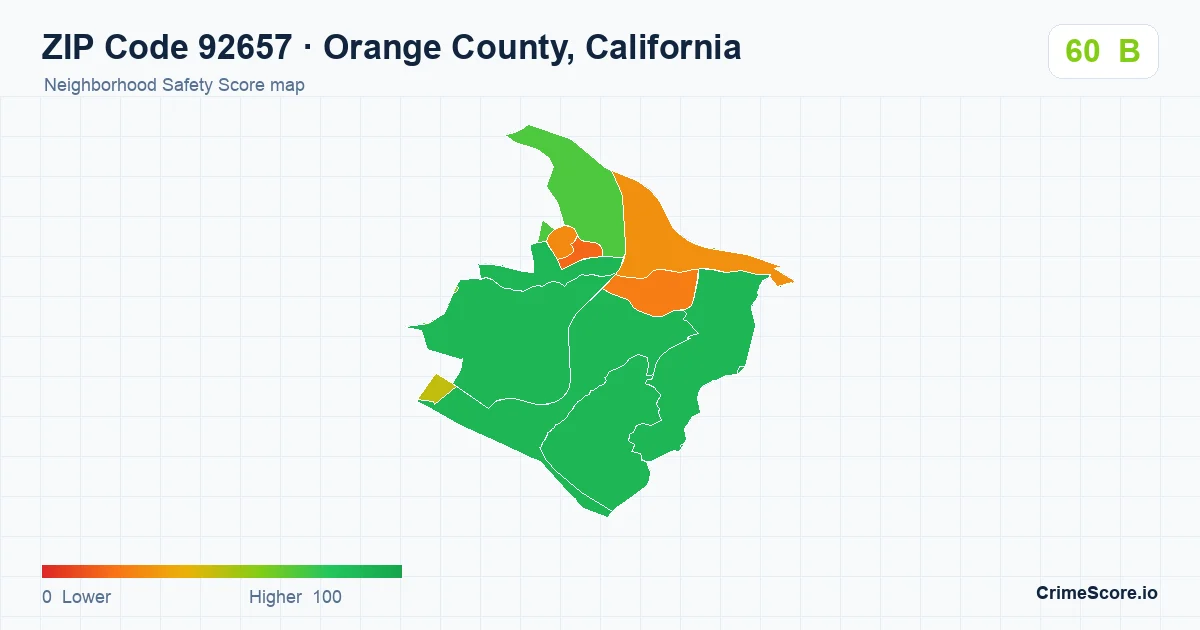 ZIP Code 92657 in Orange County, California neighborhood Safety Score map