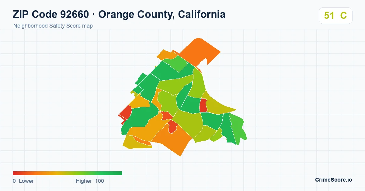 ZIP Code 92660 in Orange County, California neighborhood Safety Score map