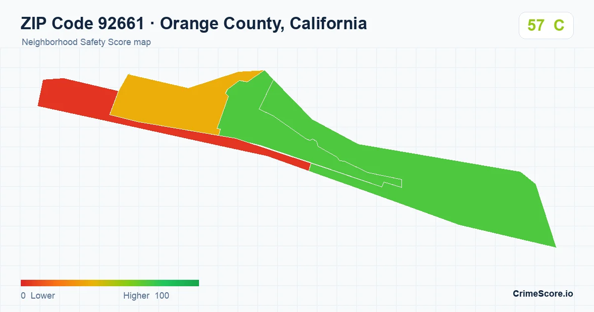 ZIP Code 92661 in Orange County, California neighborhood Safety Score map