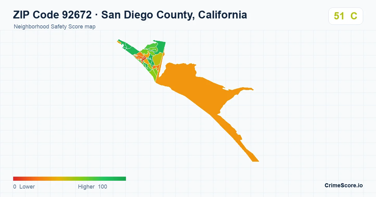 ZIP Code 92672 in San Diego County, California neighborhood Safety Score map