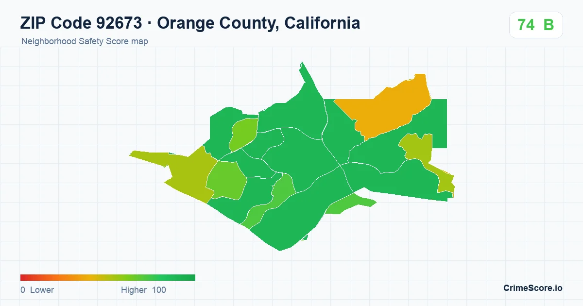 ZIP Code 92673 in Orange County, California neighborhood Safety Score map
