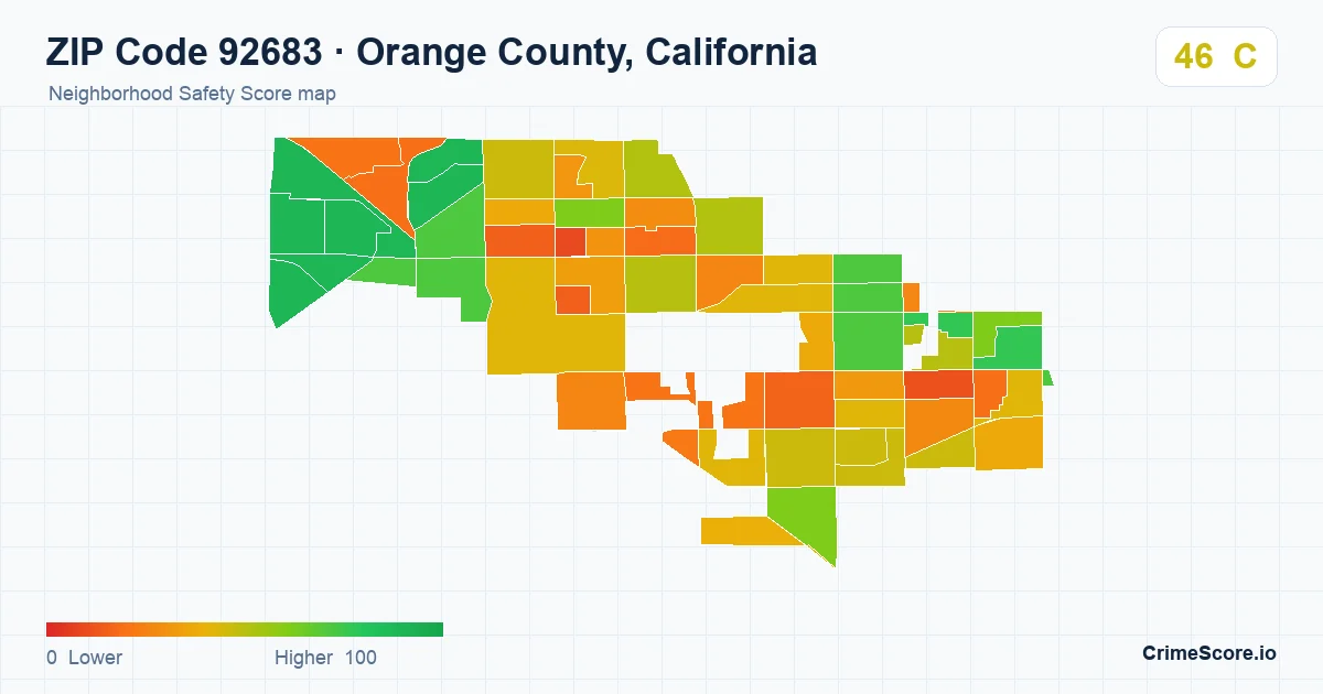 ZIP Code 92683 in Orange County, California neighborhood Safety Score map