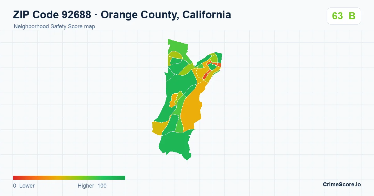 ZIP Code 92688 in Orange County, California neighborhood Safety Score map