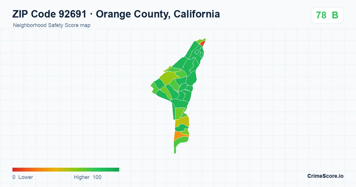 ZIP Code 92691 in Orange County, California neighborhood Safety Score map