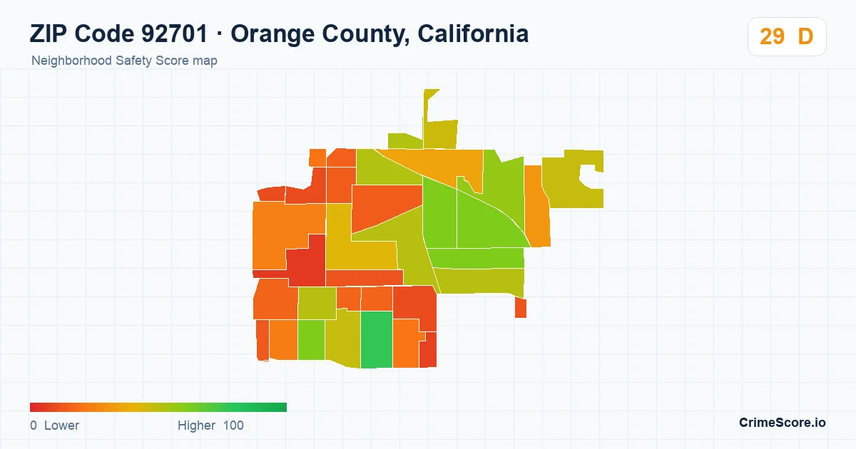 ZIP Code 92701 in Orange County, California neighborhood Safety Score map