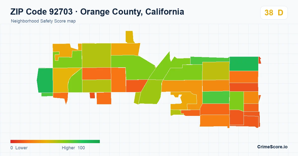 ZIP Code 92703 in Orange County, California neighborhood Safety Score map
