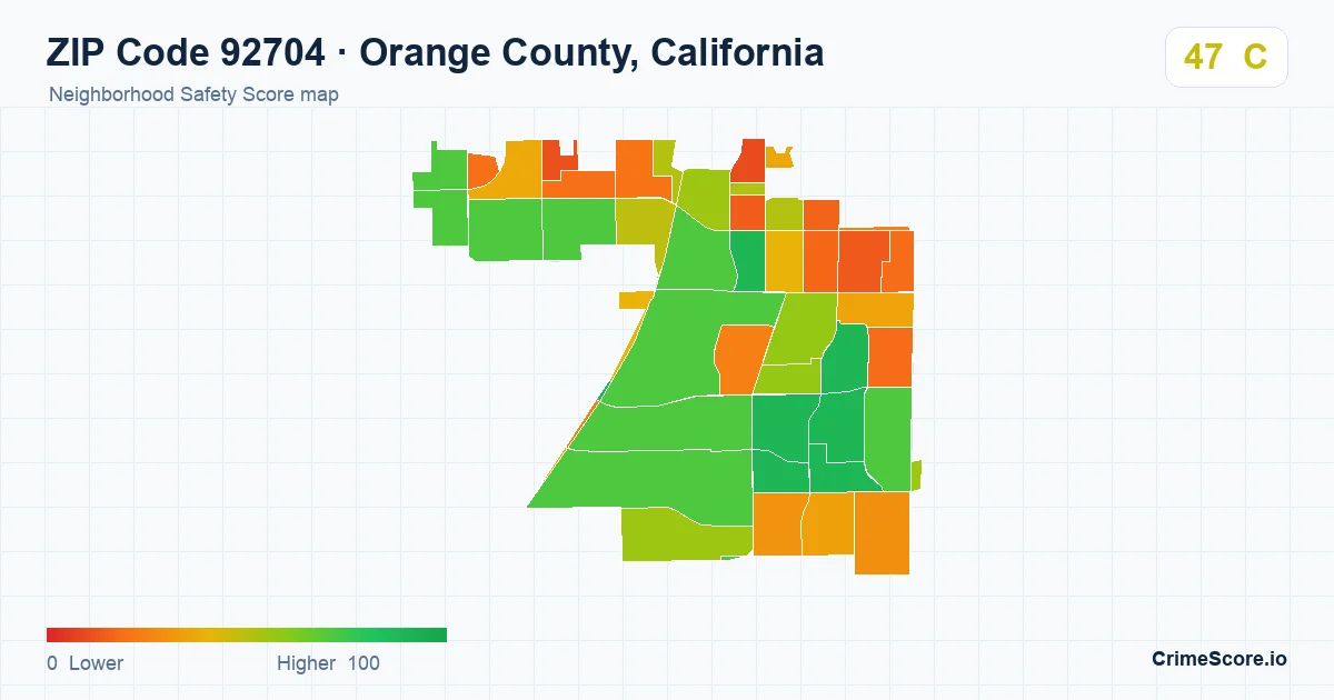 ZIP Code 92704 in Orange County, California neighborhood Safety Score map