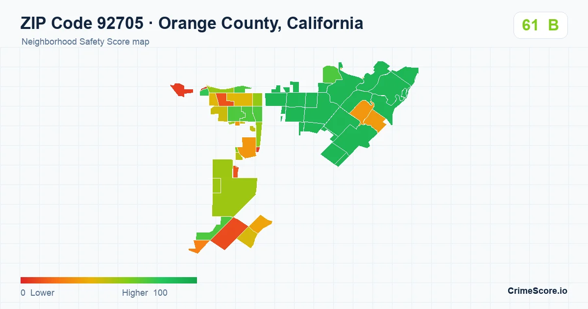 ZIP Code 92705 in Orange County, California neighborhood Safety Score map