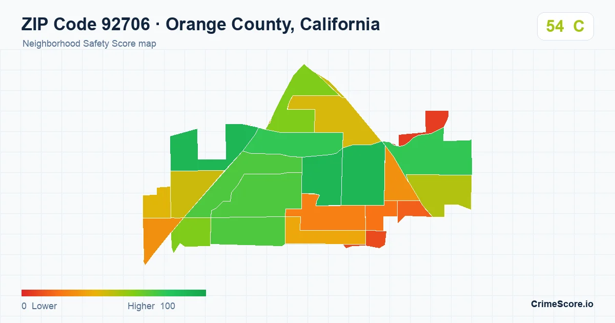 ZIP Code 92706 in Orange County, California neighborhood Safety Score map