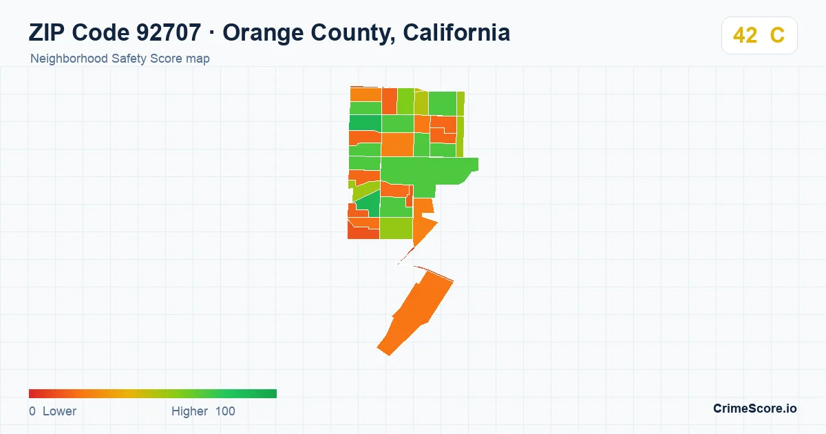 ZIP Code 92707 in Orange County, California neighborhood Safety Score map