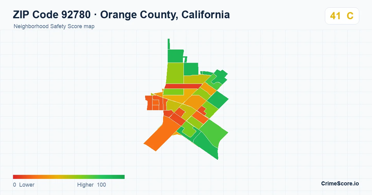 ZIP Code 92780 in Orange County, California neighborhood Safety Score map