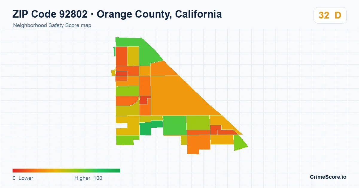 ZIP Code 92802 in Orange County, California neighborhood Safety Score map