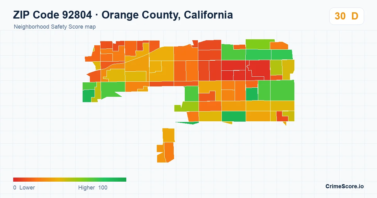 ZIP Code 92804 in Orange County, California neighborhood Safety Score map