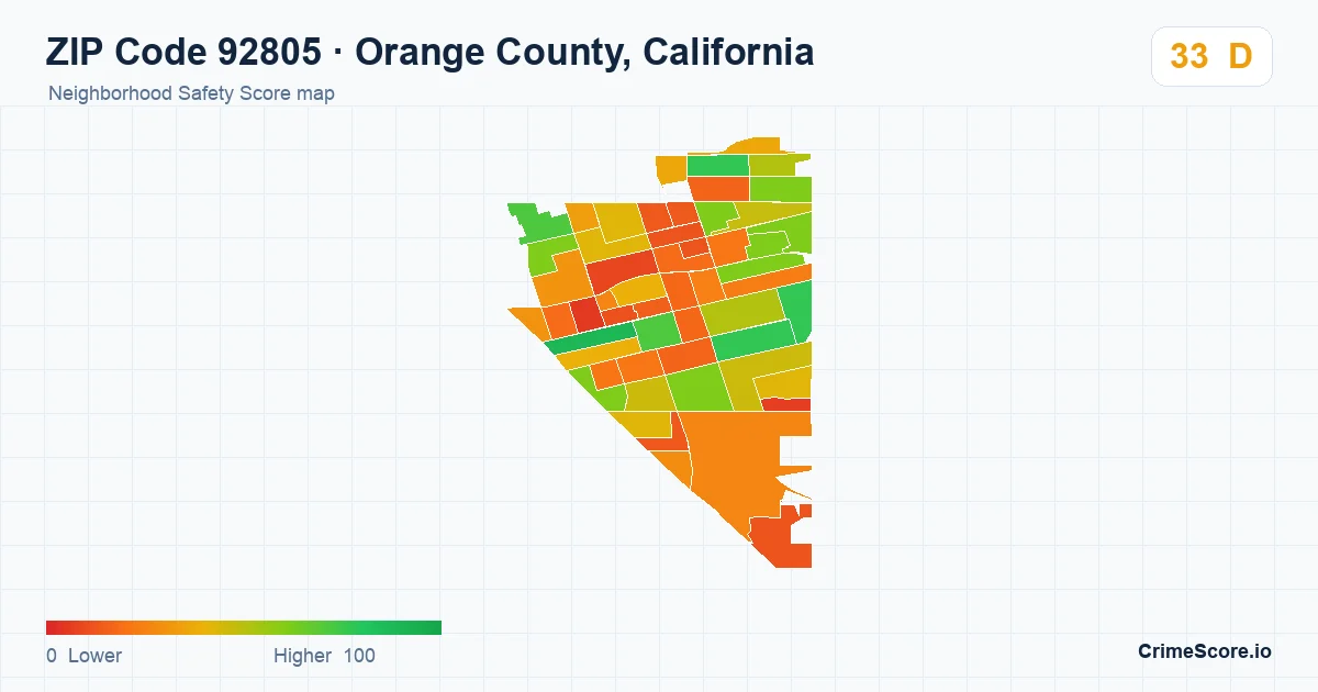 ZIP Code 92805 in Orange County, California neighborhood Safety Score map