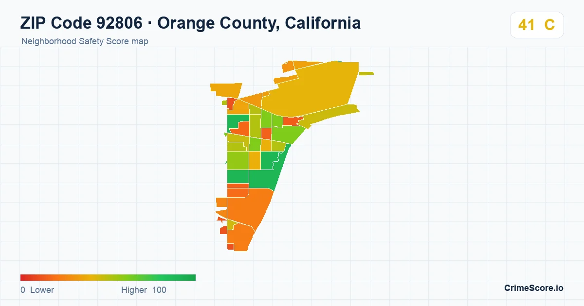 ZIP Code 92806 in Orange County, California neighborhood Safety Score map