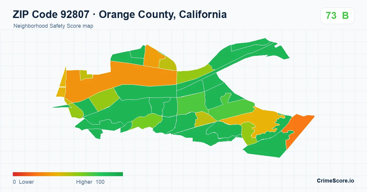 ZIP Code 92807 in Orange County, California neighborhood Safety Score map