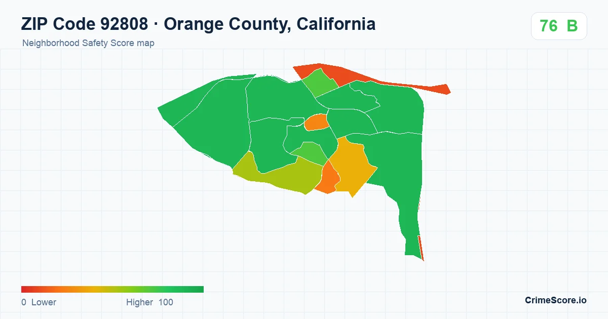 ZIP Code 92808 in Orange County, California neighborhood Safety Score map
