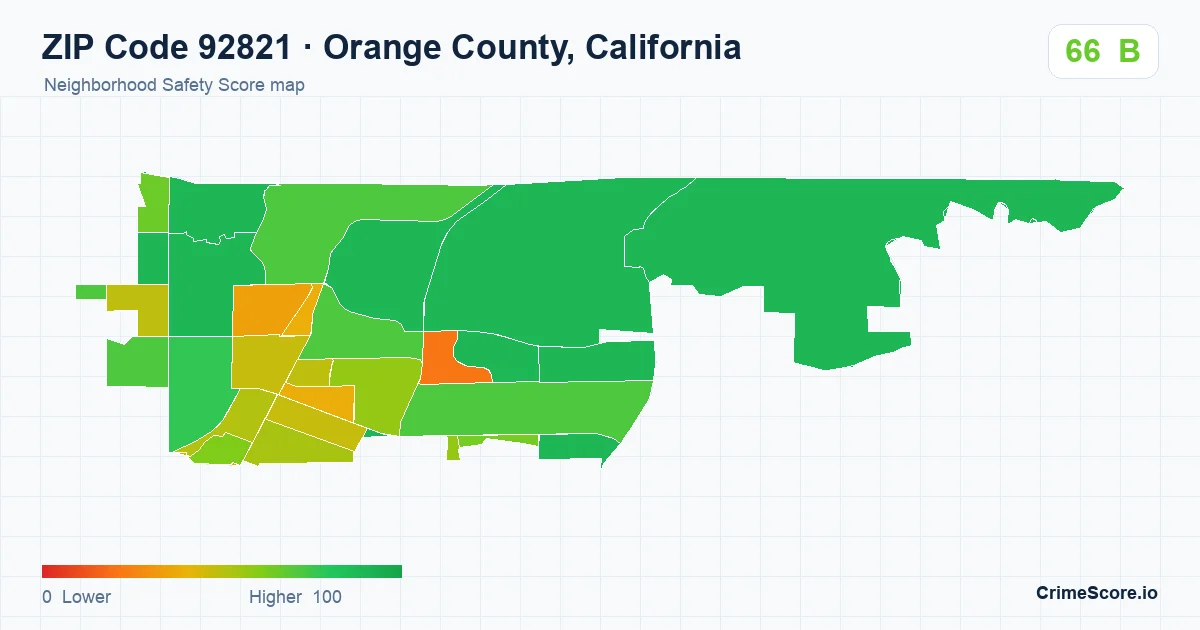 ZIP Code 92821 in Orange County, California neighborhood Safety Score map