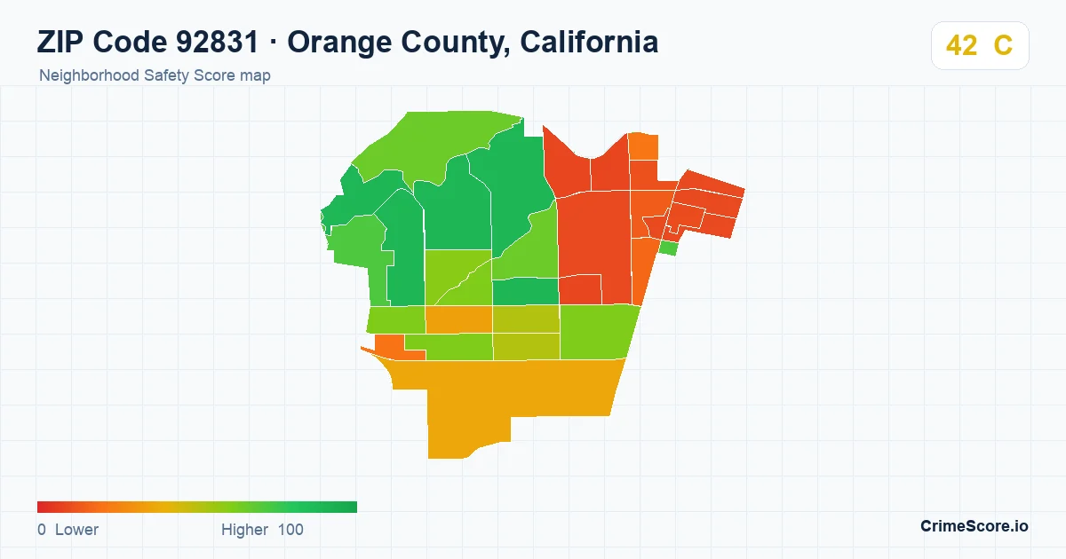 ZIP Code 92831 in Orange County, California neighborhood Safety Score map