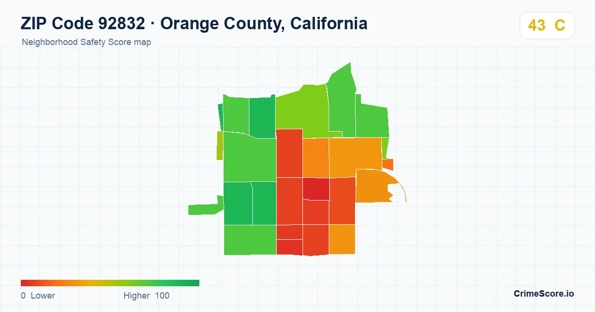 ZIP Code 92832 in Orange County, California neighborhood Safety Score map