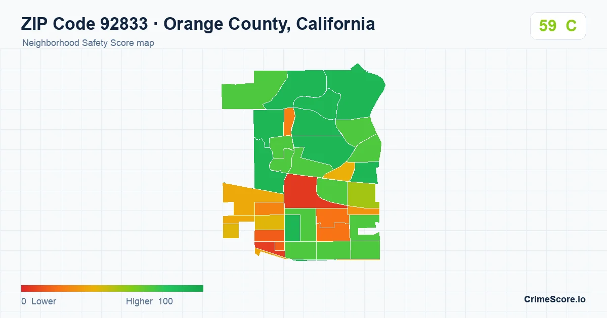 ZIP Code 92833 in Orange County, California neighborhood Safety Score map