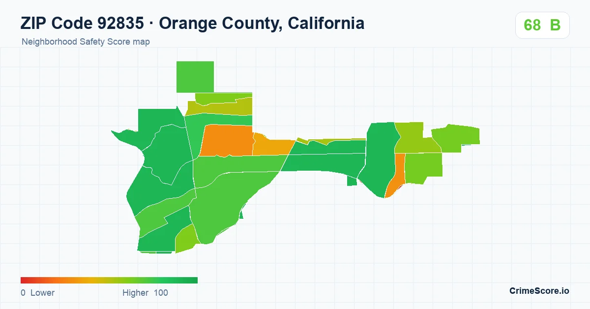 ZIP Code 92835 in Orange County, California neighborhood Safety Score map