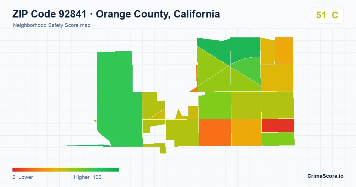 ZIP Code 92841 in Orange County, California neighborhood Safety Score map