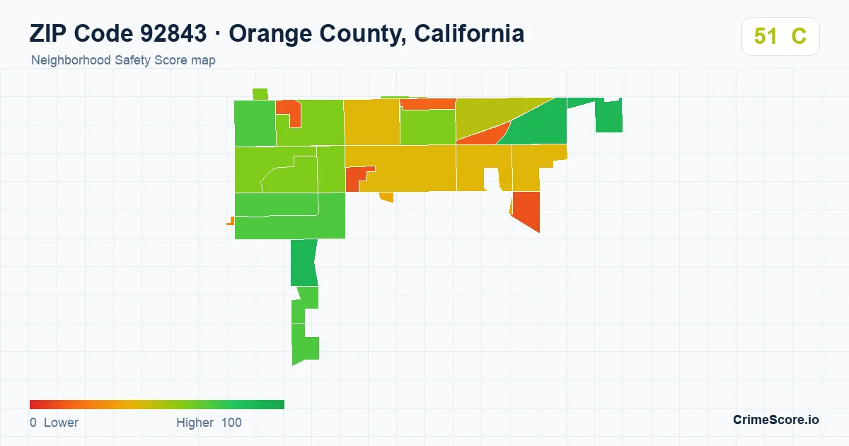 ZIP Code 92843 in Orange County, California neighborhood Safety Score map