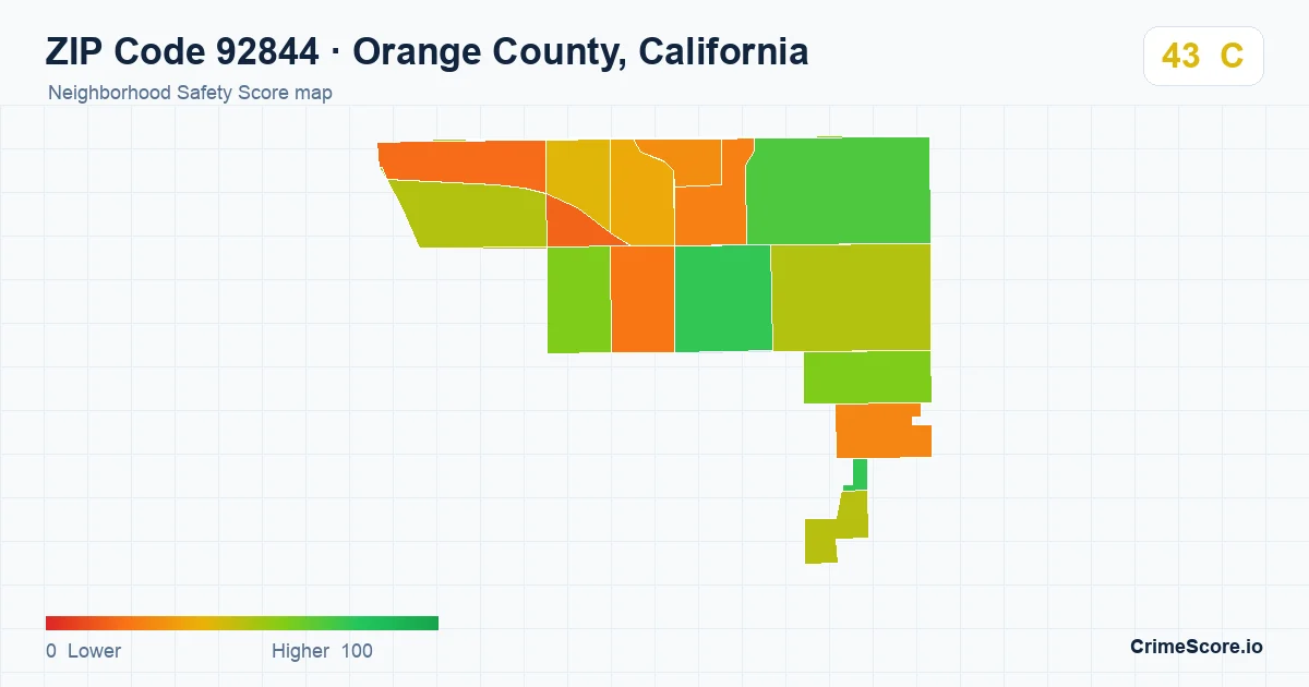 ZIP Code 92844 in Orange County, California neighborhood Safety Score map