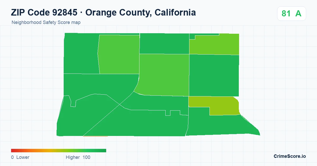 ZIP Code 92845 in Orange County, California neighborhood Safety Score map