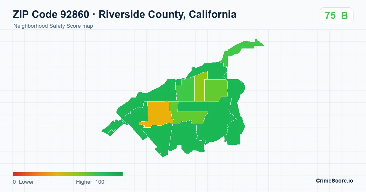 ZIP Code 92860 in Riverside County, California neighborhood Safety Score map