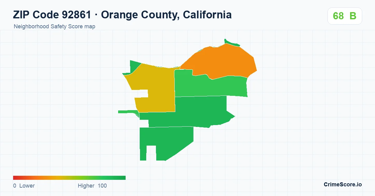 ZIP Code 92861 in Orange County, California neighborhood Safety Score map