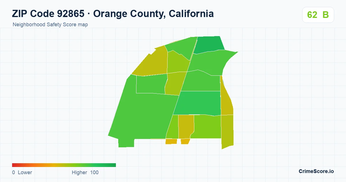 ZIP Code 92865 in Orange County, California neighborhood Safety Score map