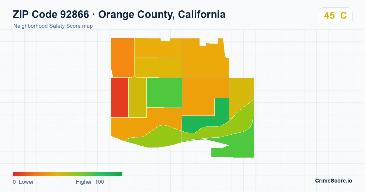 ZIP Code 92866 in Orange County, California neighborhood Safety Score map