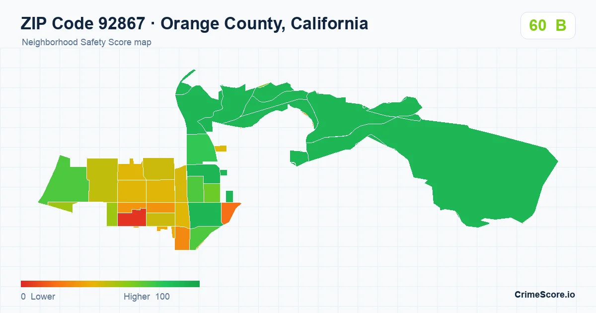 ZIP Code 92867 in Orange County, California neighborhood Safety Score map