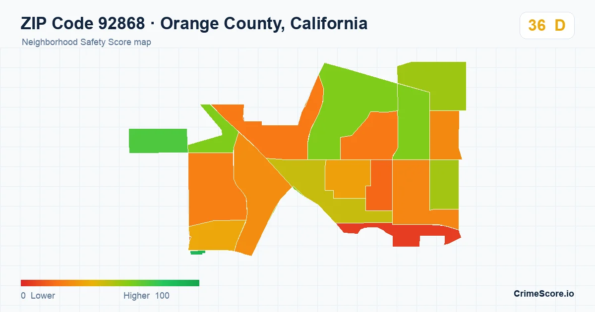 ZIP Code 92868 in Orange County, California neighborhood Safety Score map