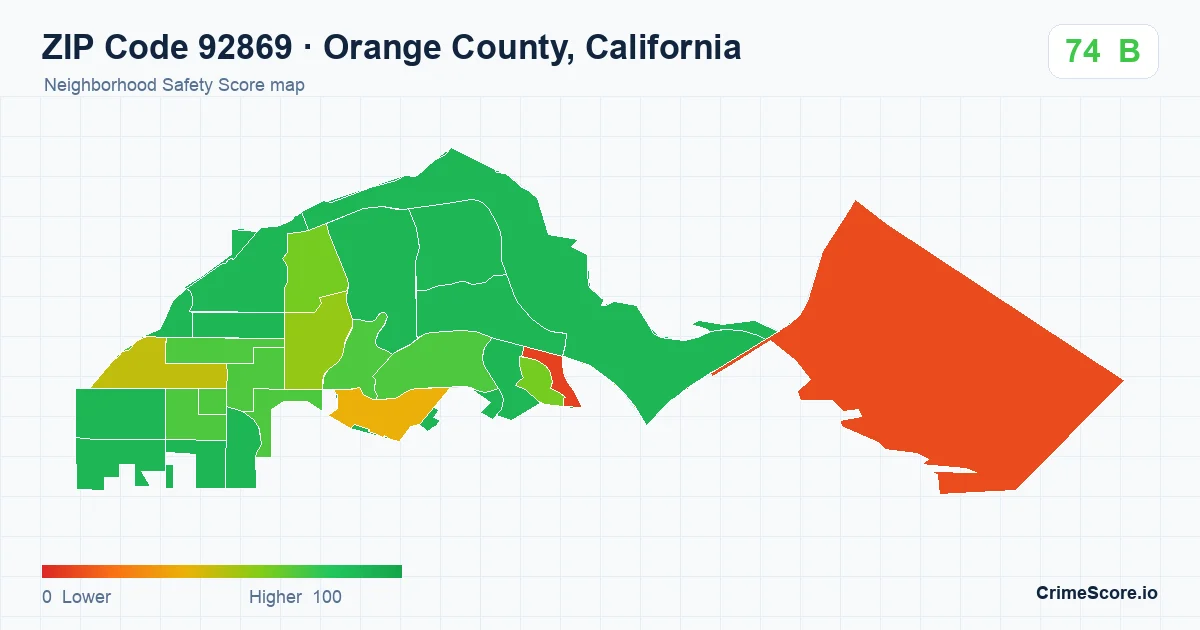 ZIP Code 92869 in Orange County, California neighborhood Safety Score map