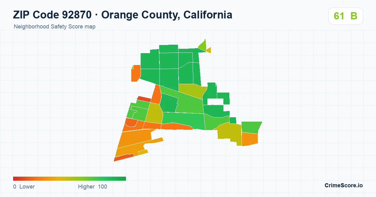 ZIP Code 92870 in Orange County, California neighborhood Safety Score map