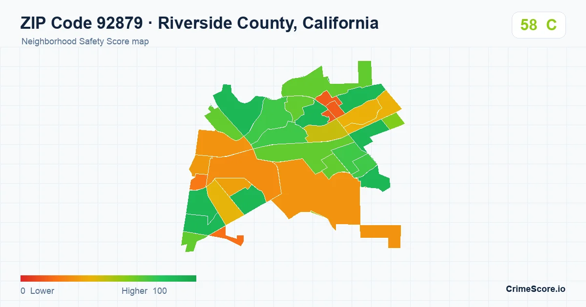 ZIP Code 92879 in Riverside County, California neighborhood Safety Score map