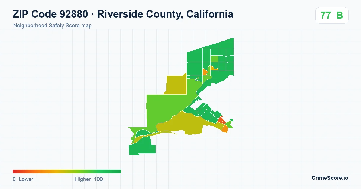 ZIP Code 92880 in Riverside County, California neighborhood Safety Score map