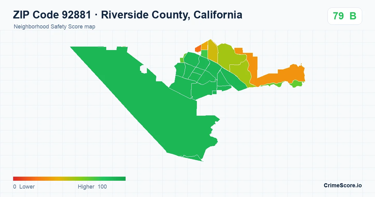 ZIP Code 92881 in Riverside County, California neighborhood Safety Score map