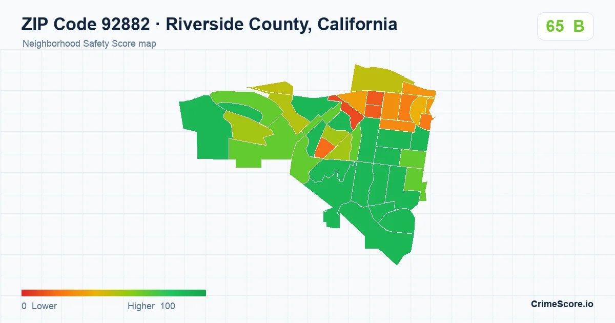 ZIP Code 92882 in Riverside County, California neighborhood Safety Score map