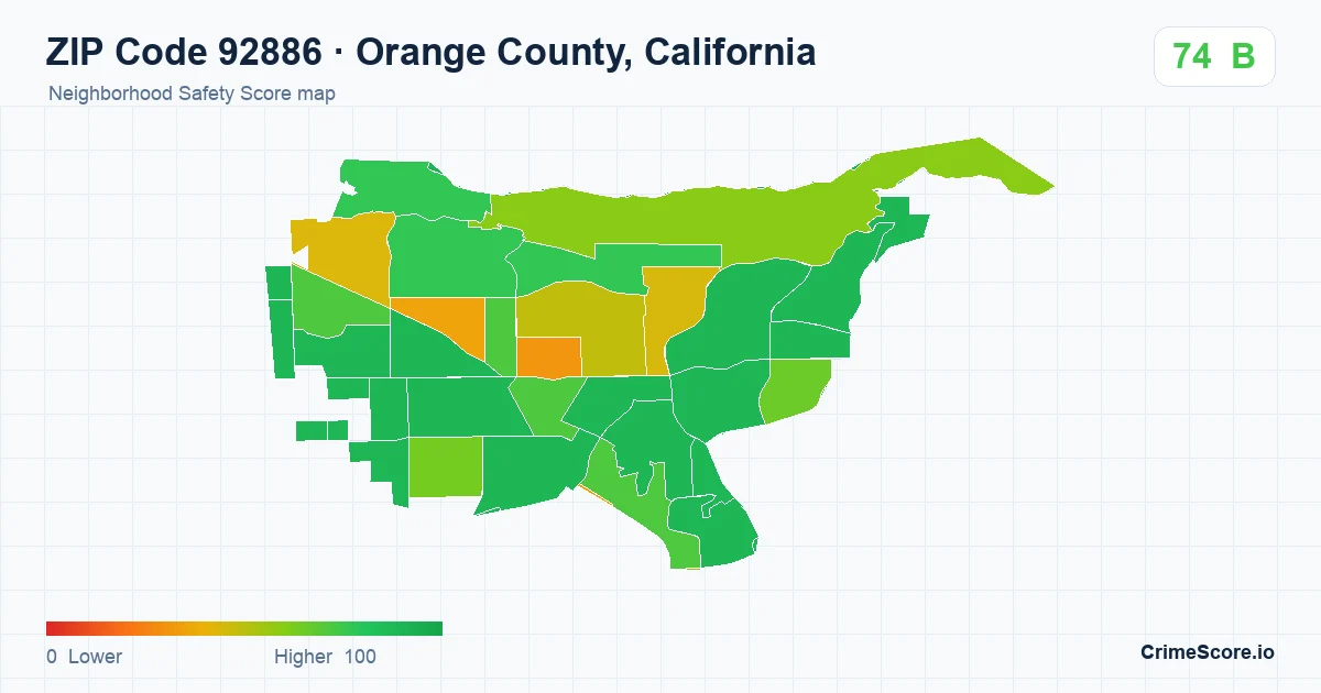 ZIP Code 92886 in Orange County, California neighborhood Safety Score map