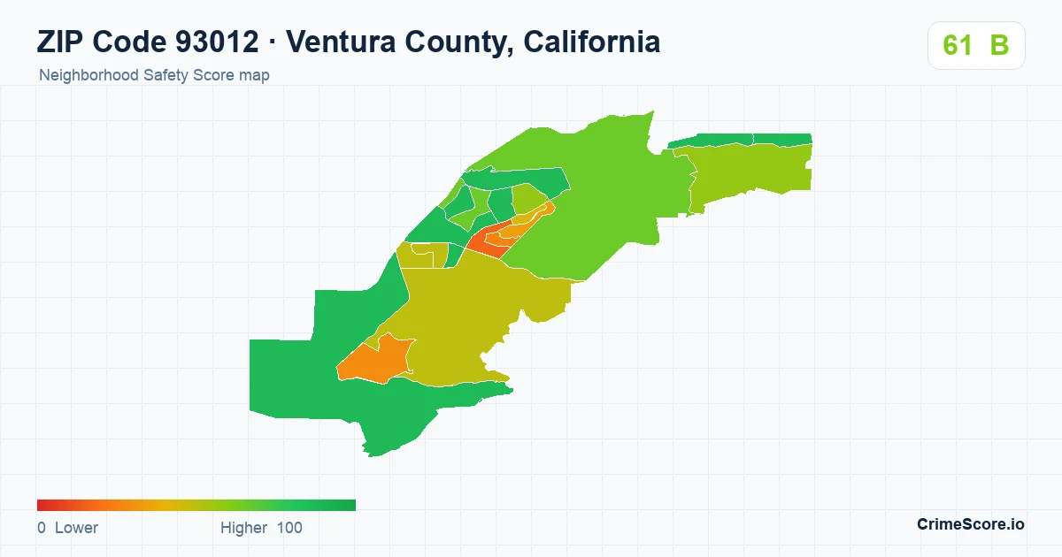 ZIP Code 93012 in Ventura County, California neighborhood Safety Score map