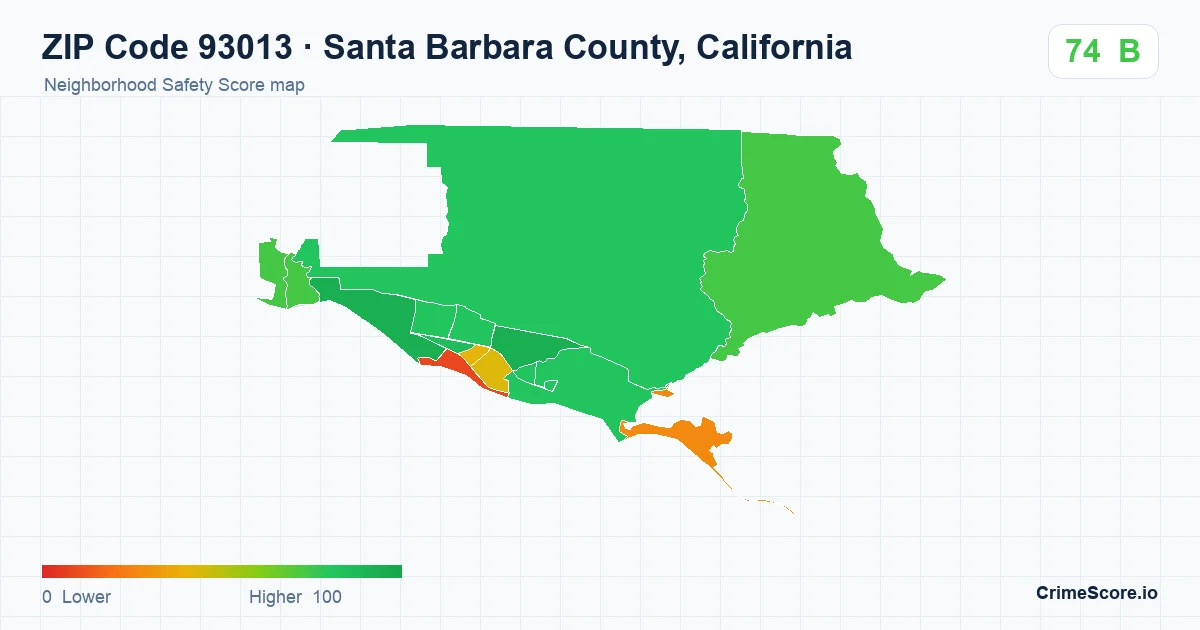 ZIP Code 93013 in Santa Barbara County, California neighborhood Safety Score map