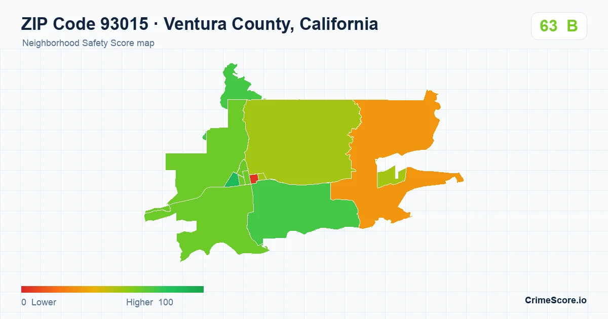 ZIP Code 93015 in Ventura County, California neighborhood Safety Score map