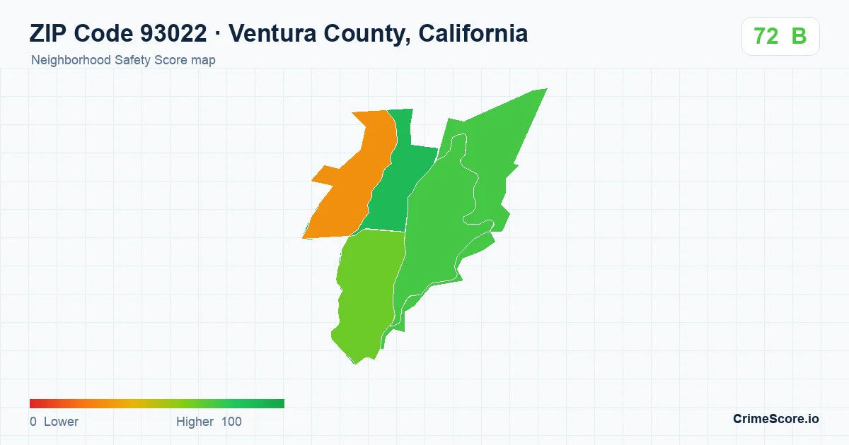 ZIP Code 93022 in Ventura County, California neighborhood Safety Score map